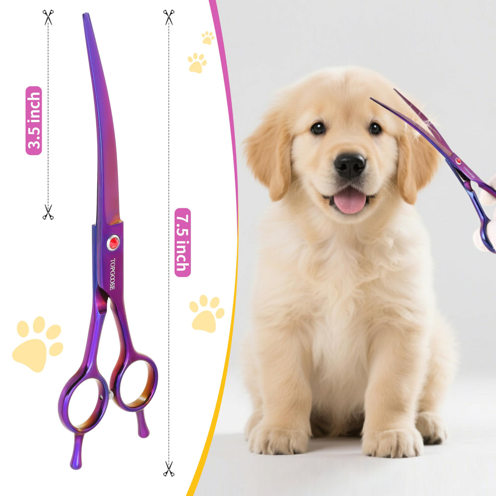 TOPGOOSE adjustable-screw dog scissor adapts to varying fur thickness.