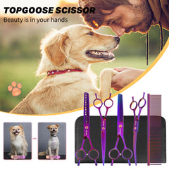 TOPGOOSE curved dog grooming scissors for precise trimming around ears and eyes.