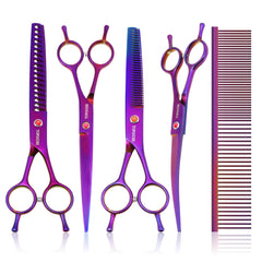 TOPGOOSE dog grooming scissors kit purple, a versatile 6-in-1 set for pets.