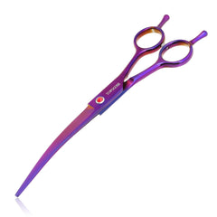 TOPGOOSE down-curved dog grooming scissor close-up for precise shaping.
