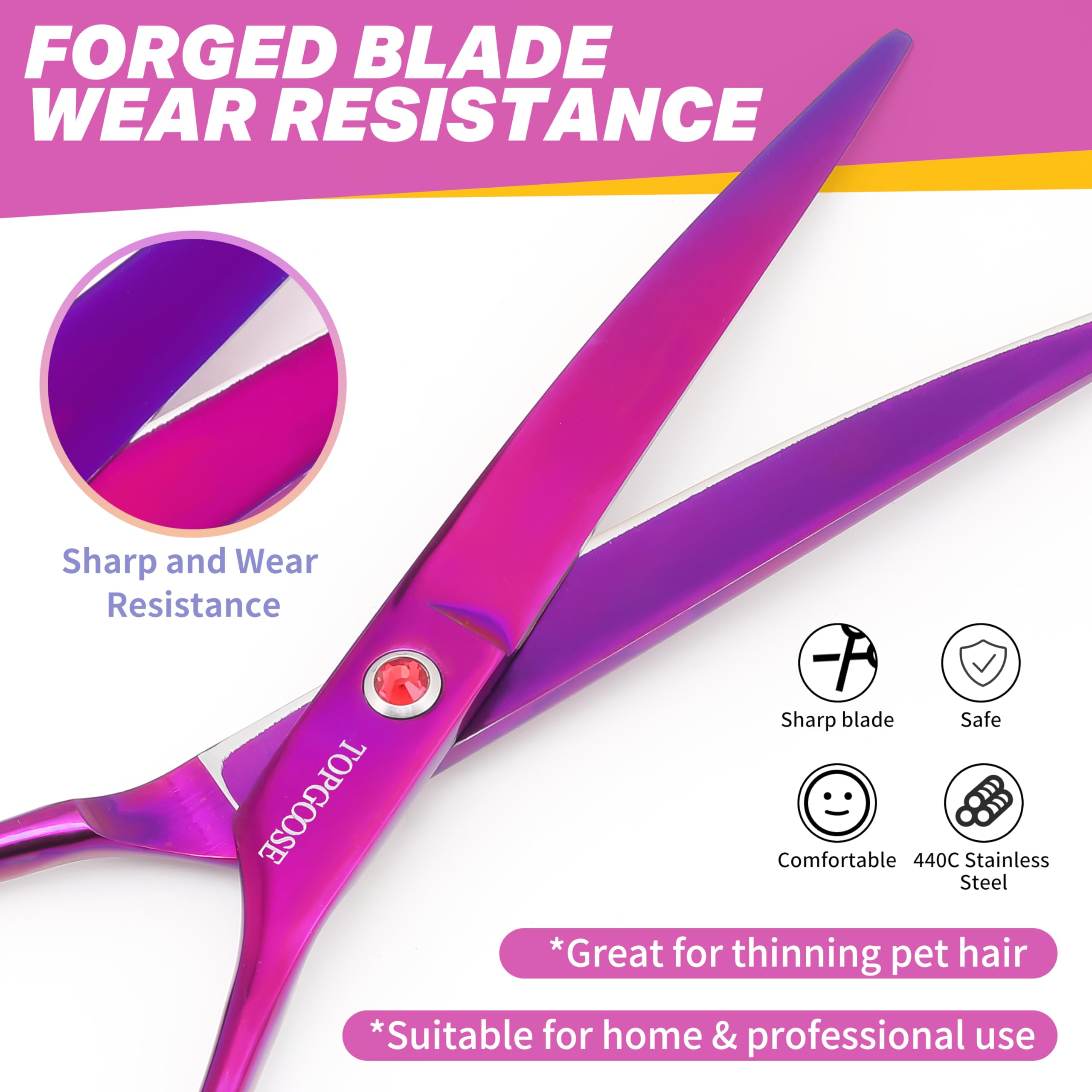 TOPGOOSE silent dog grooming scissor helps reduce pet fear with quieter cuts.
