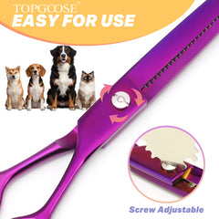 TOPGOOSE thinning scissors in 440C Japanese stainless steel for durable daily grooming results.