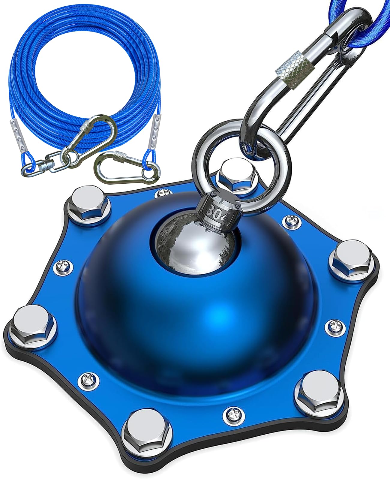 TOPKNOT dog tie-out stake with 360° swivel for tangle-free outdoor play.