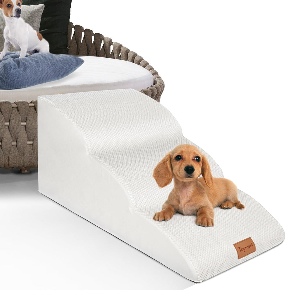 Topmart dog ramp 3 tiers side view showing extended steps for easier climbs.