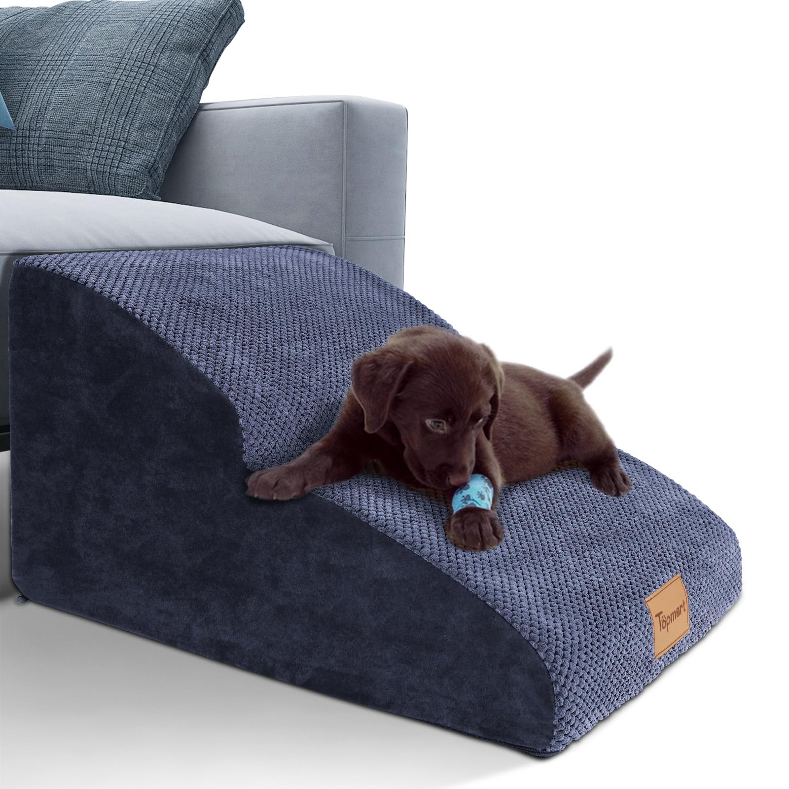 Topmart dog ramp extended-foam shows two-tier design for easier climbs and reduced joint strain.