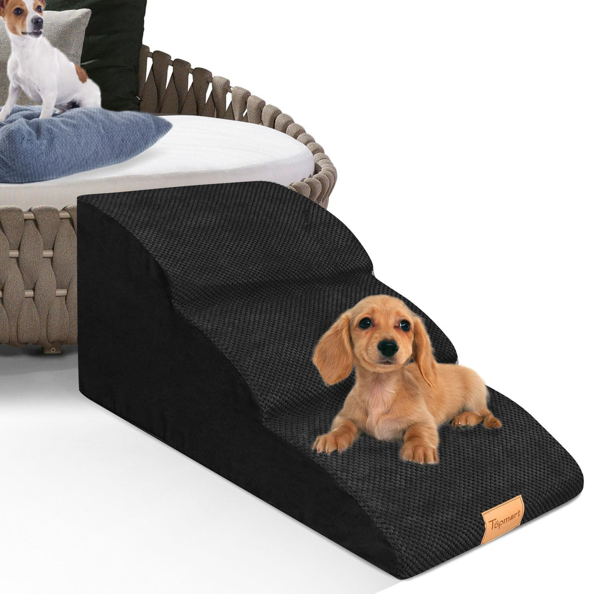 Topmart dog ramp with three-tier steps for safer climbing.