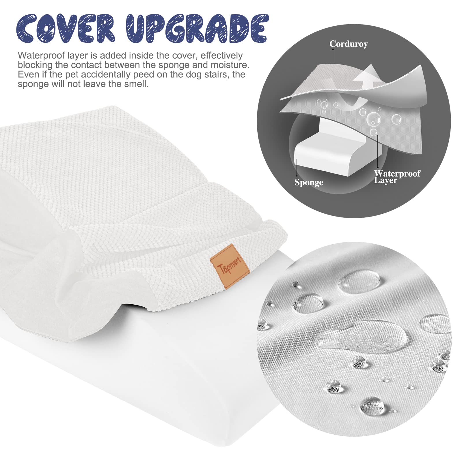 Topmart dog ramp waterproof corduroy cover protects foam from dirt and accidents.