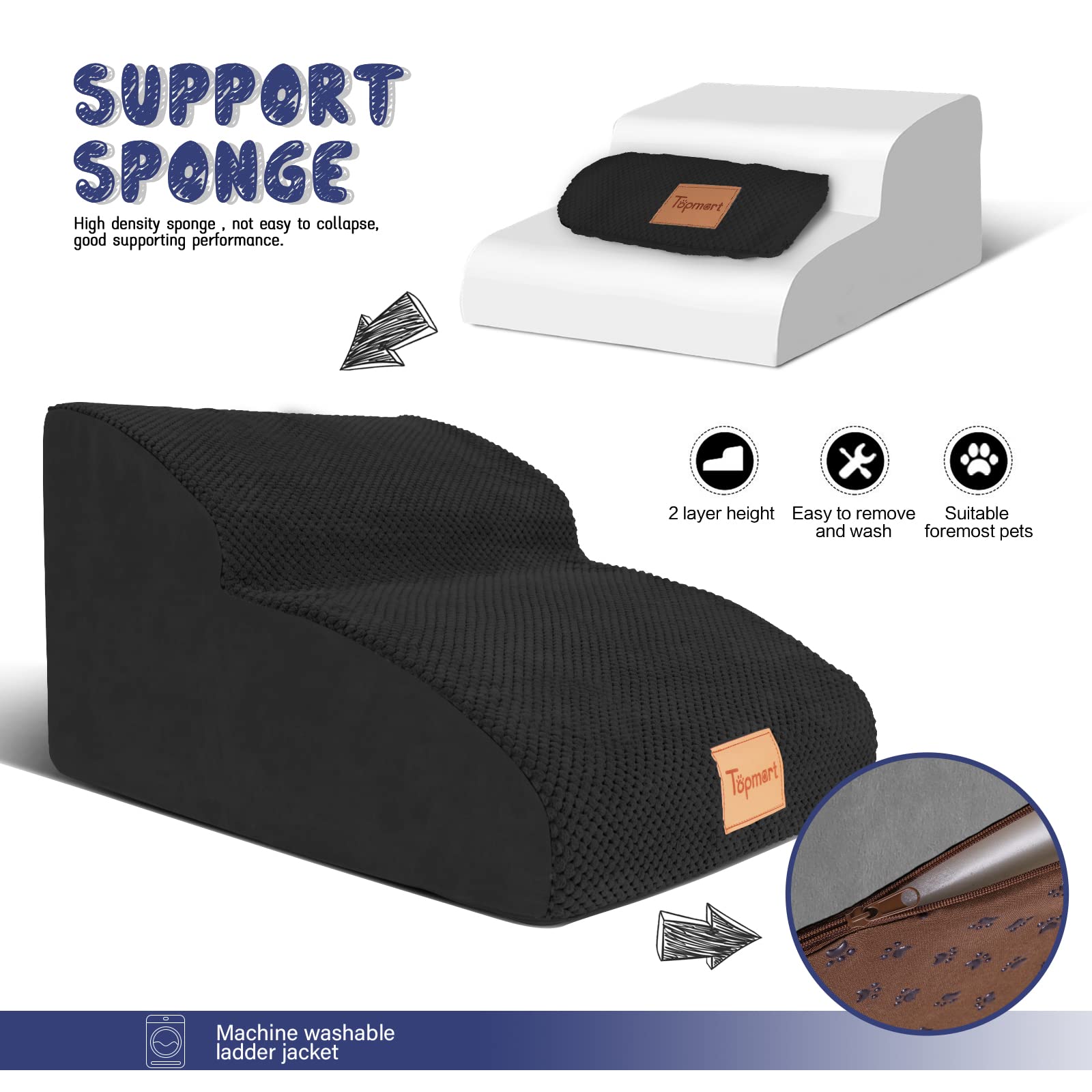 Topmart Dog Ramp Waterproof Corduroy Cover closeup emphasizes non-slip grip and easy cleaning.