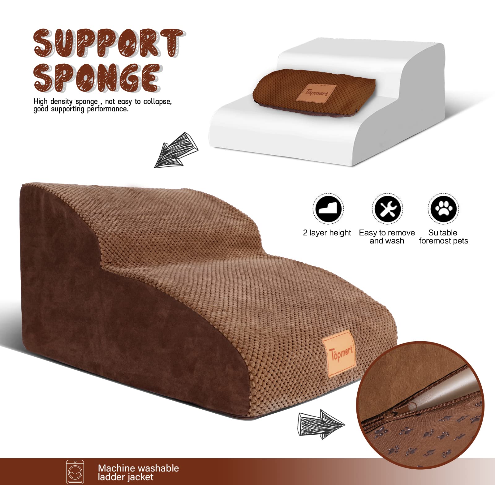 Topmart dog stairs with corduroy cover offering high-traction grip