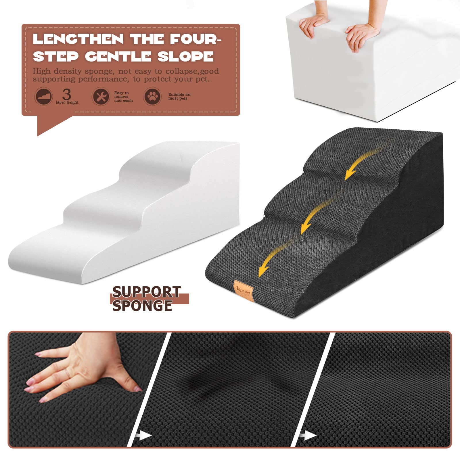 Topmart dog stairs with non-slip corduroy cover offer better traction.