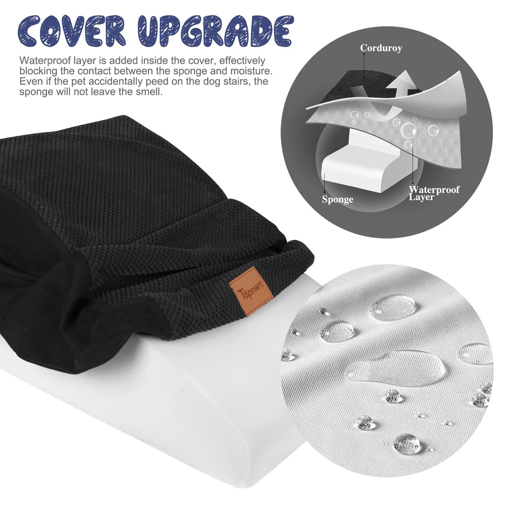 Topmart Dog Steps 2-Tiers closeup shows wider, deeper steps for joint-friendly stepping.