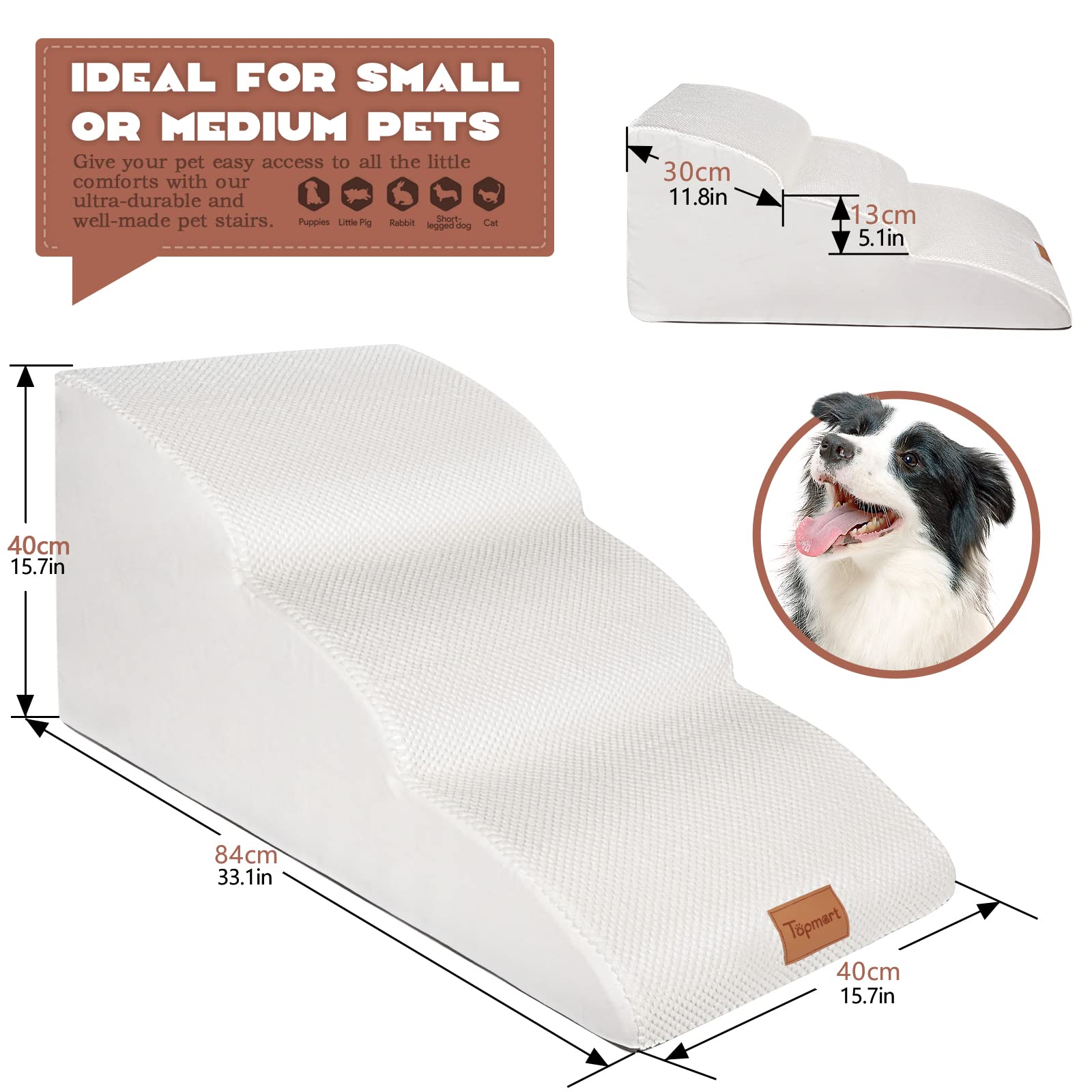 Topmart foam dog stairs close-up reveals soft, high-density foam for comfort.