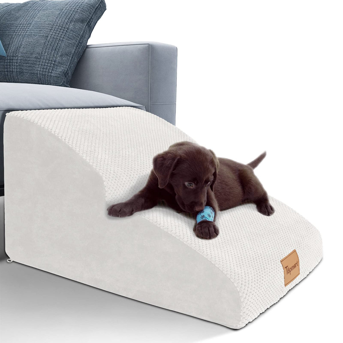 Topmart High Density 2-Tier Dog Ramp fully assembled for easy bed access.