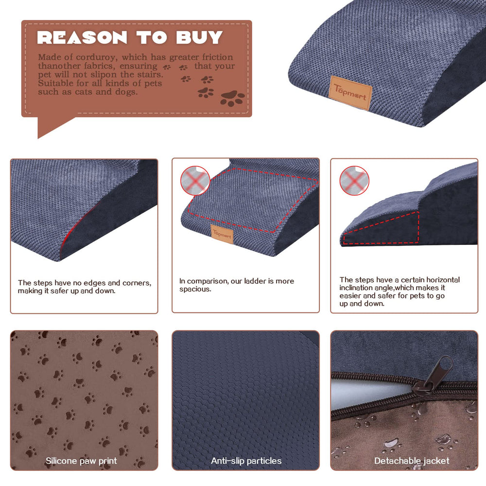 Topmart dog ramp corduroy cover detail reduces slipping during use.