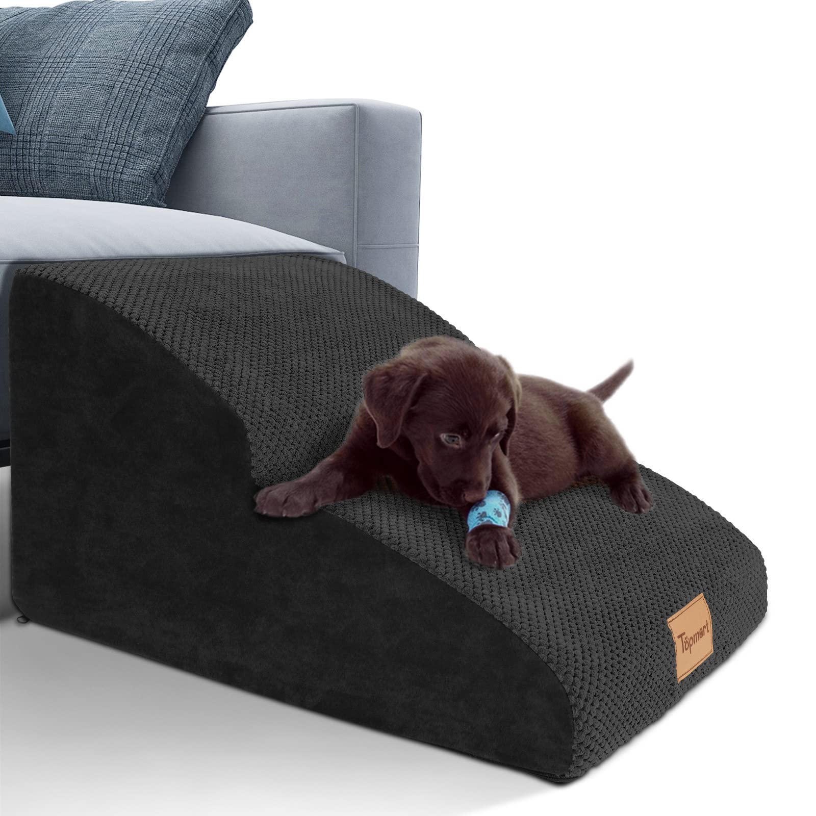 Topmart High Density Extended Foam Dog Ramp front view shows stable two-tier design for easier access.