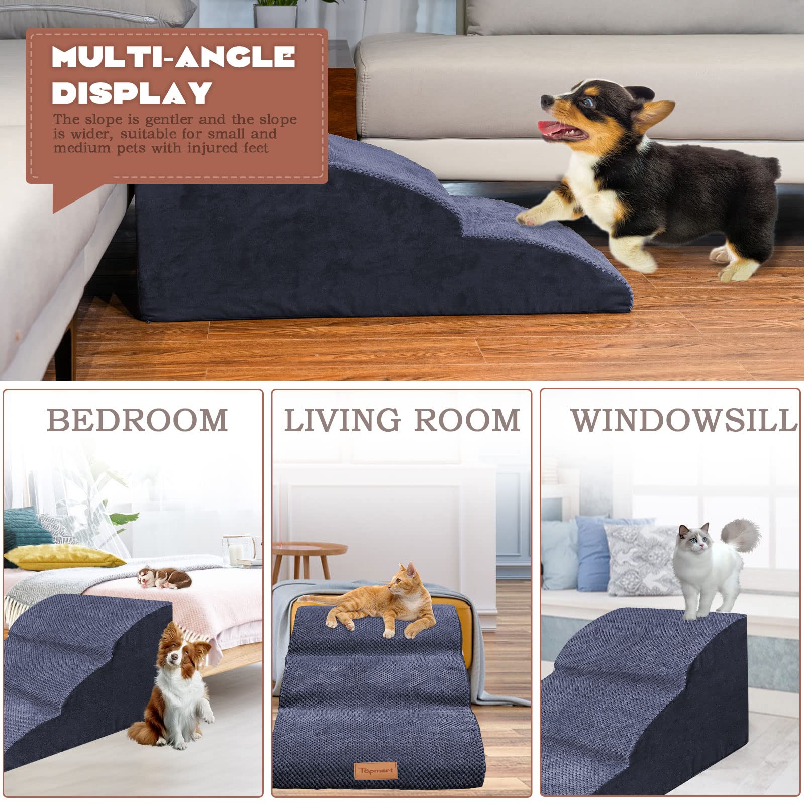 Topmart dog ramp in living room setup shows ready daily pet access.