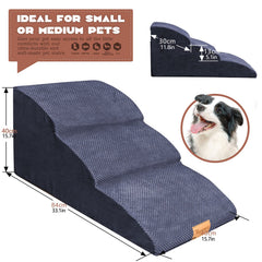 Topmart high-density extended foam dog ramp side view highlights three-tier design for aging pets.