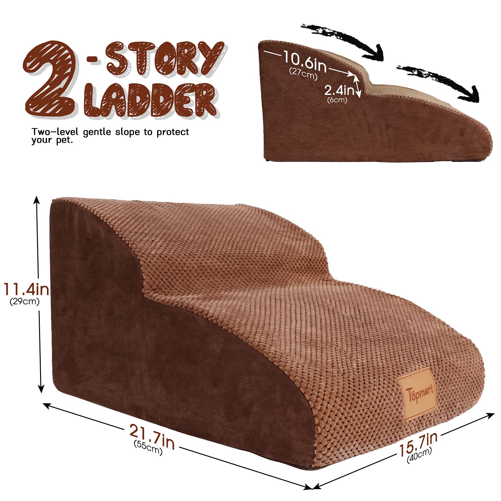 Topmart foam dog ramp step detail showing extended wider steps for stability