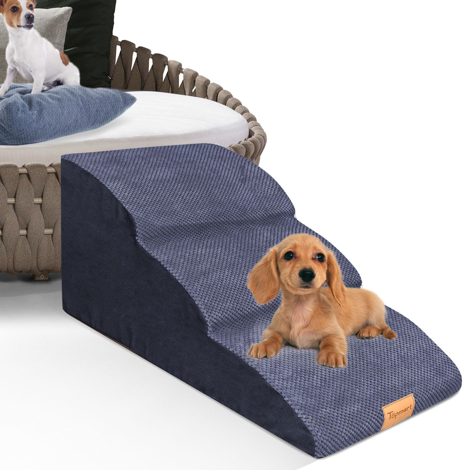 Topmart high-density extended foam dog ramp top view shows wide non-slip steps for safe climbs.