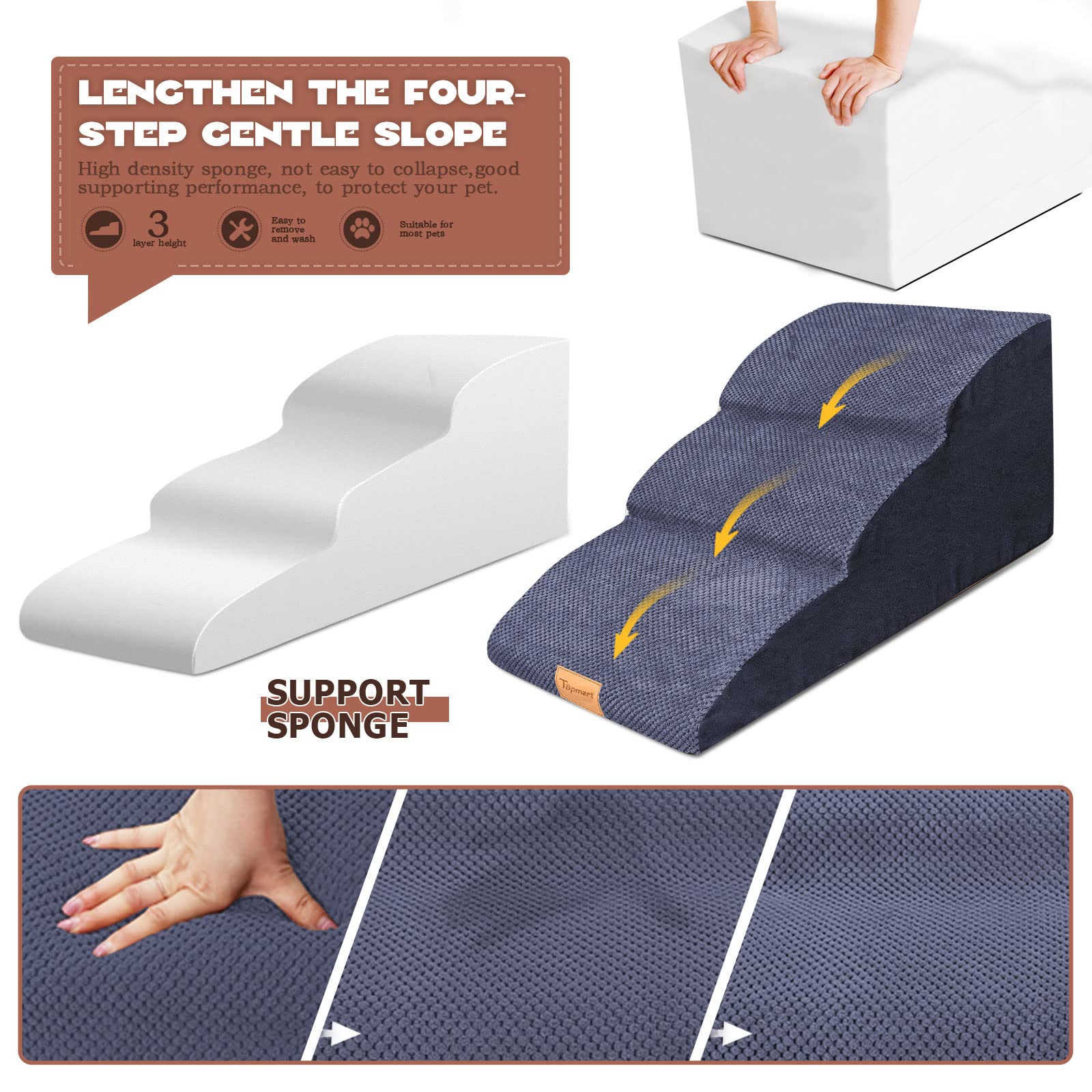 Topmart dog ramp waterproof cover close-up highlights easy cleaning and protection.