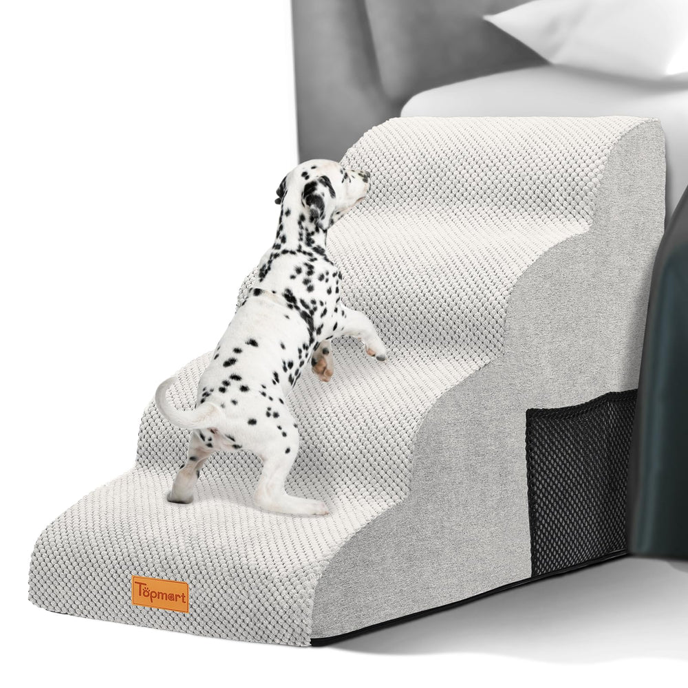 Topmart high-density foam dog steps side view with four tiers for easy bed access