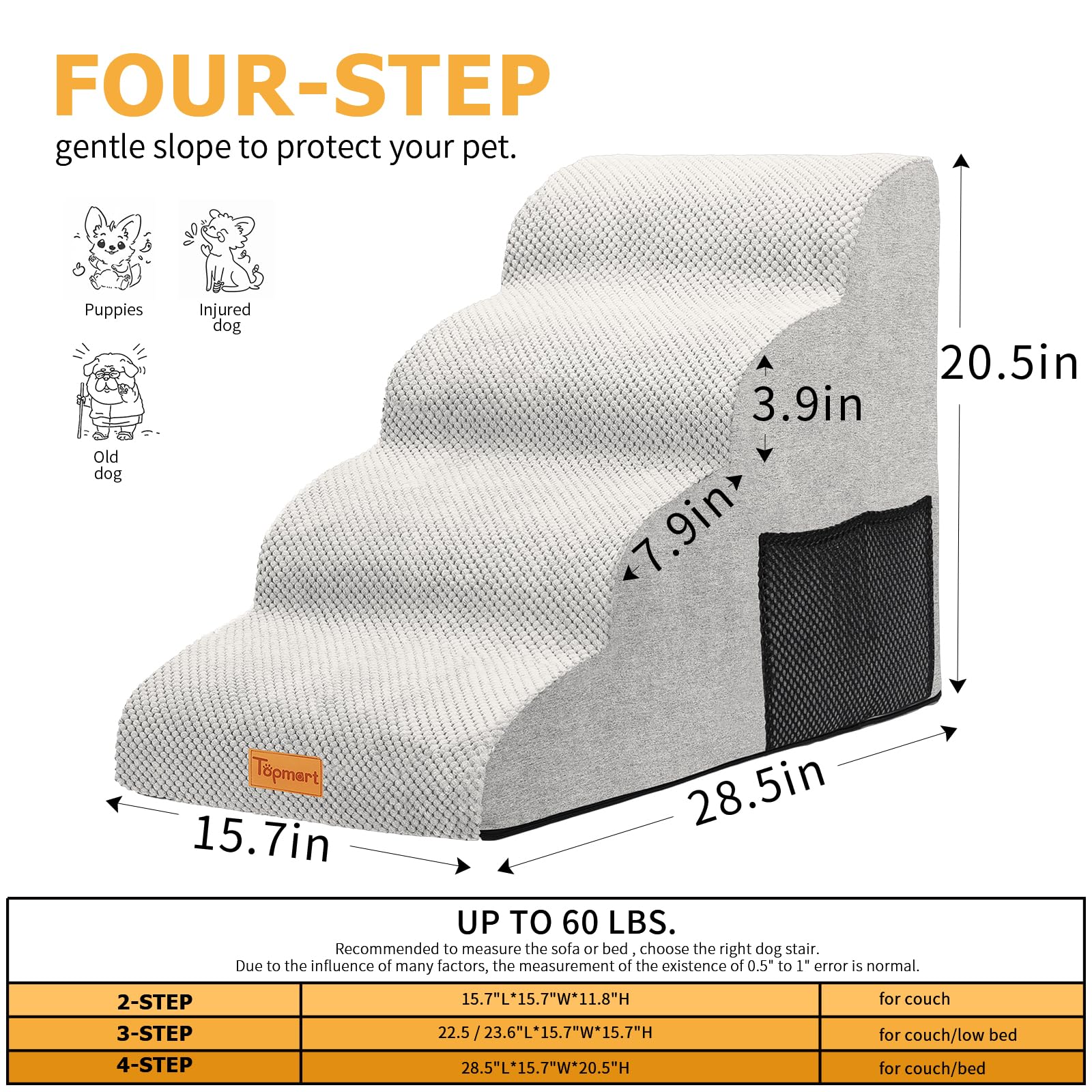 Topmart dog steps top-down view highlighting four wide, deep treads