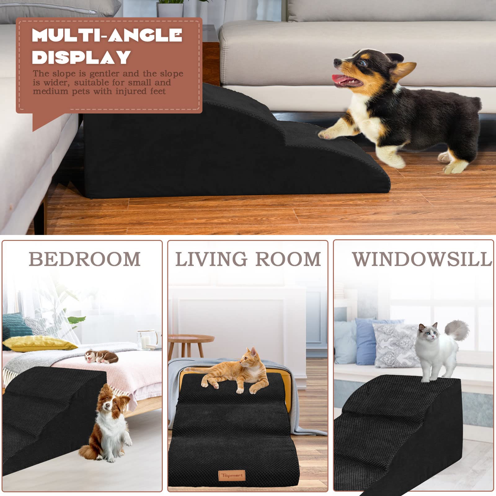 Topmart pet ramp in living room illustrates versatile indoor accessibility.