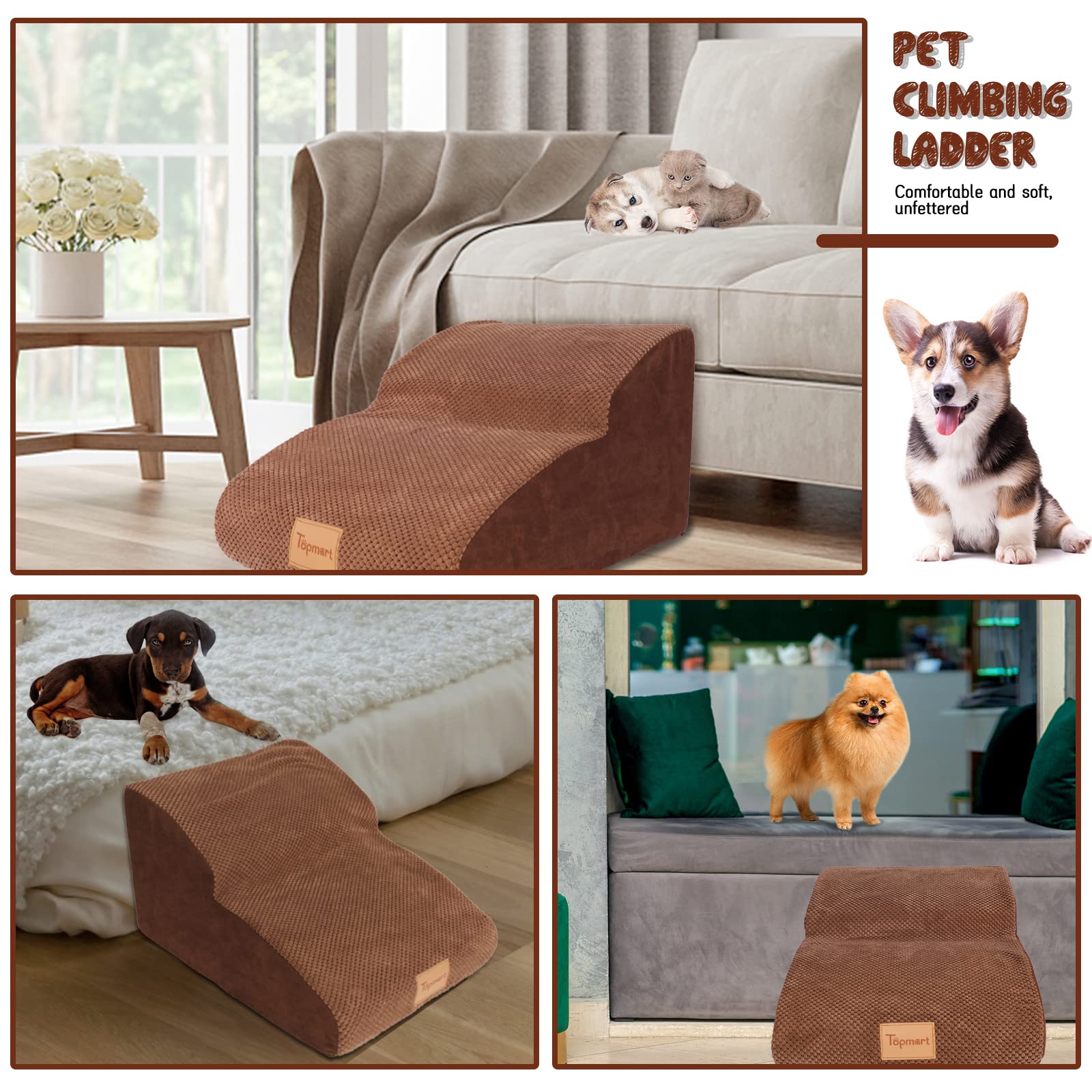 Topmart two-tier dog stairs shown in compact setup for small spaces