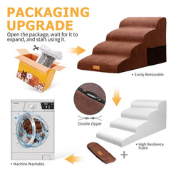 Topmart wider foam dog steps close-up of brown machine-washable cover