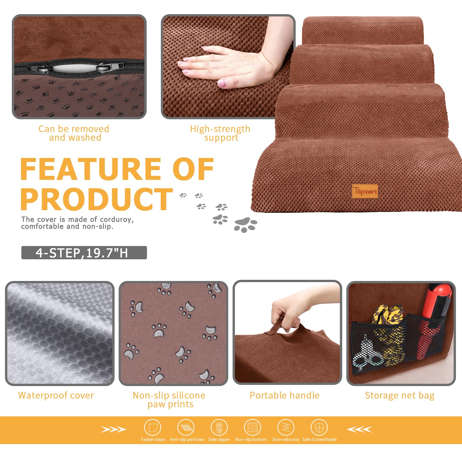 Topmart dog steps machine-washable cover enables easy cleanup