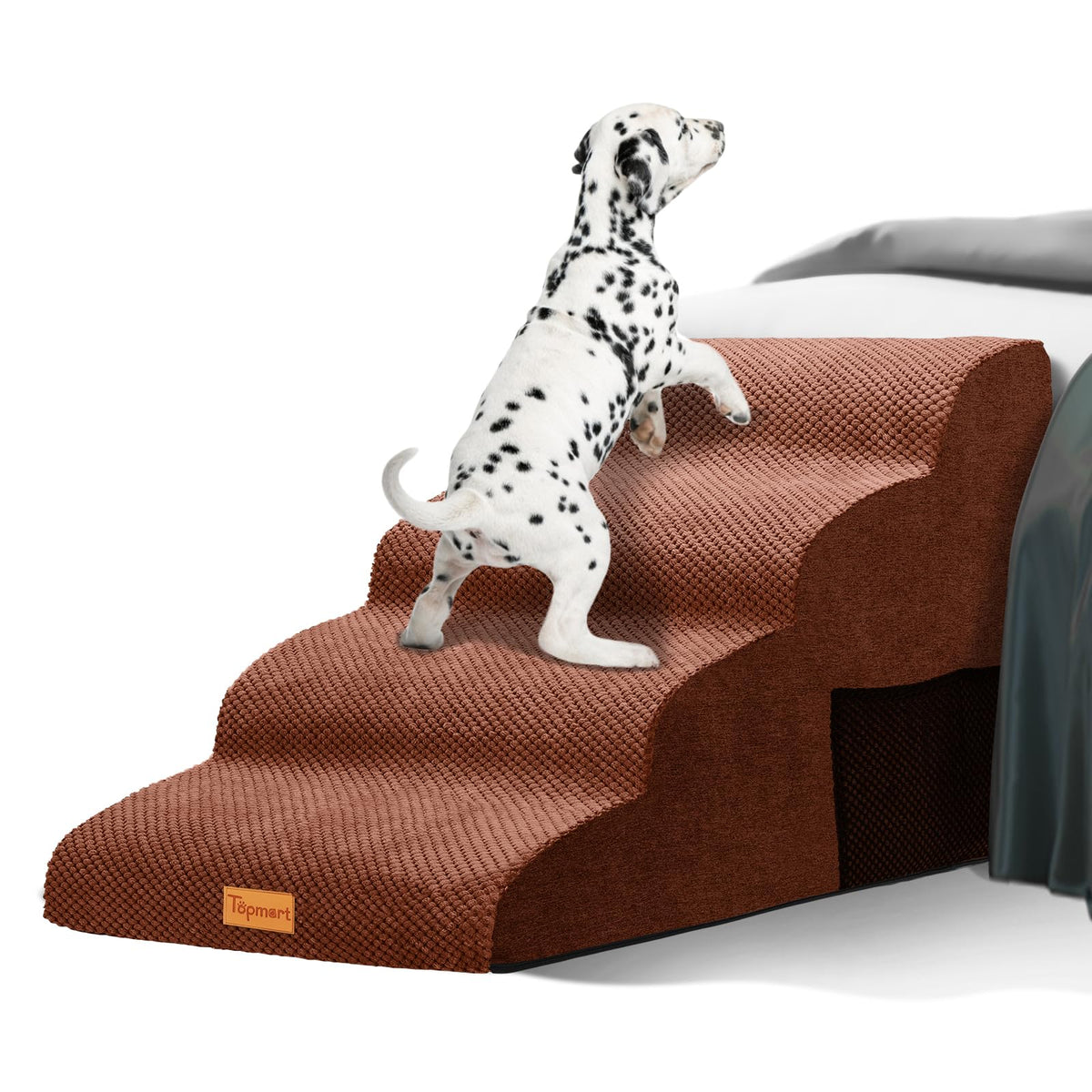 Topmart wider foam dog steps side view with stable support for aging pets