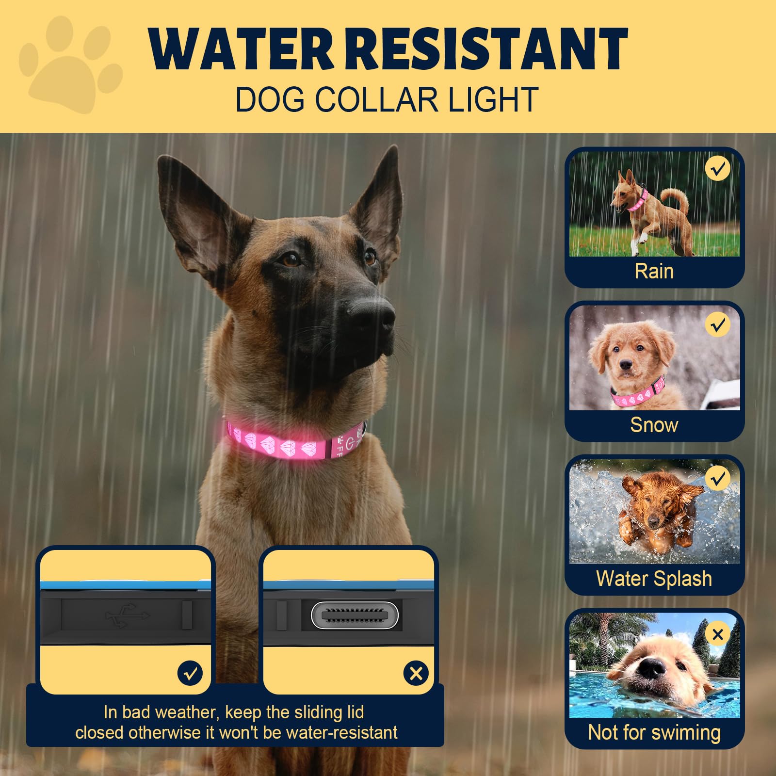 Topoto light dog collar pink D-ring leash attachment enables secure daily walks