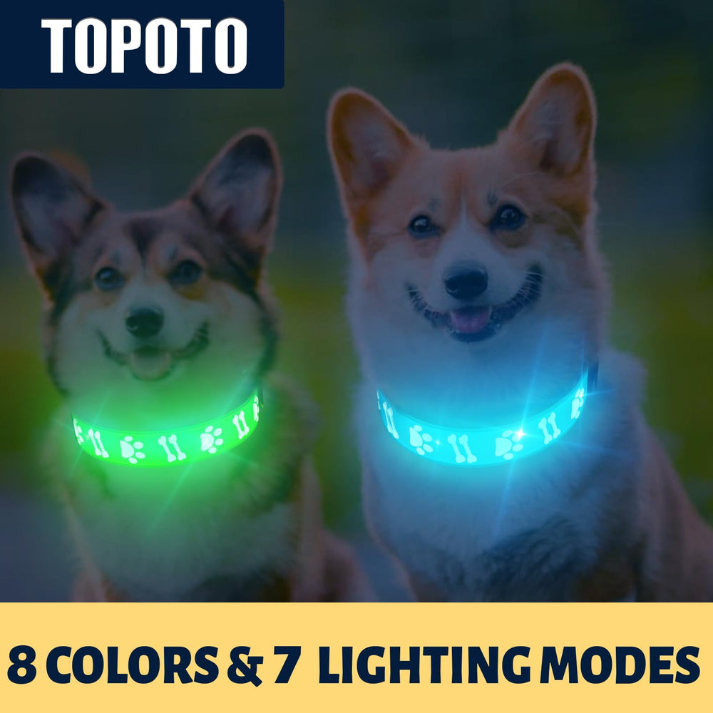 TOPOTO light-up dog collar charge indicator highlights quick charging and lasting glow