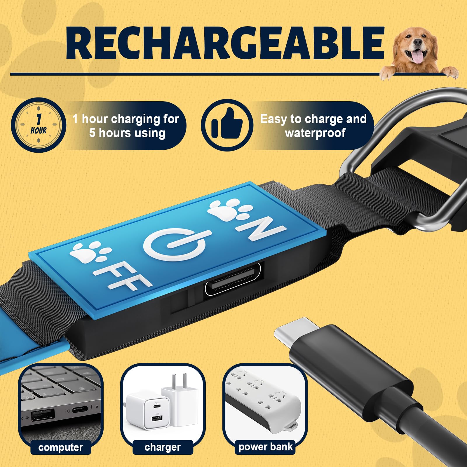 TOPOTO light up dog collar green rechargeable USB feature enables quick top-ups on the go.