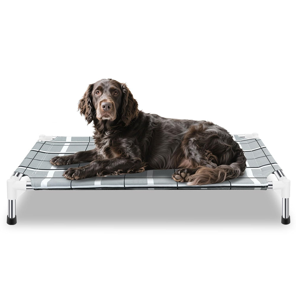 Topsmartking elevated outdoor dog bed frame offers stable elevated lounging outdoors.