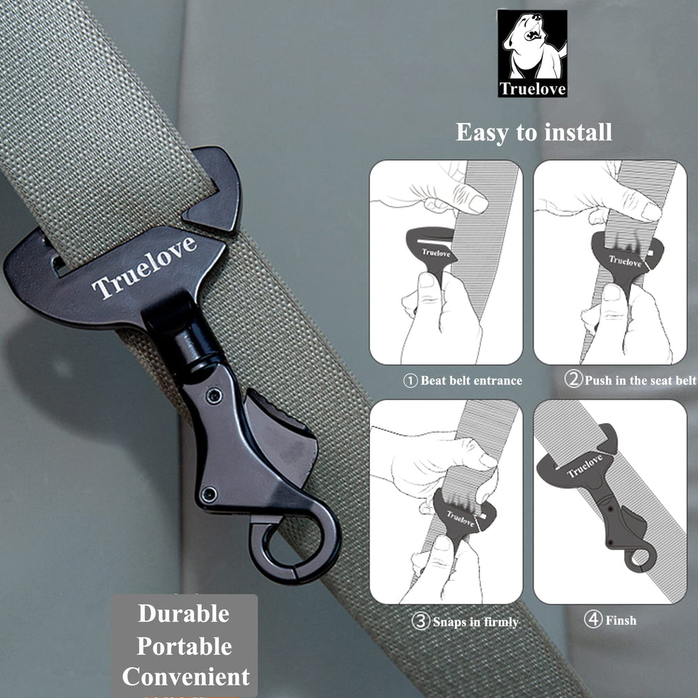 TOPSOSO Truelove dog seatbelt harness clip attaches quickly to a harness.
