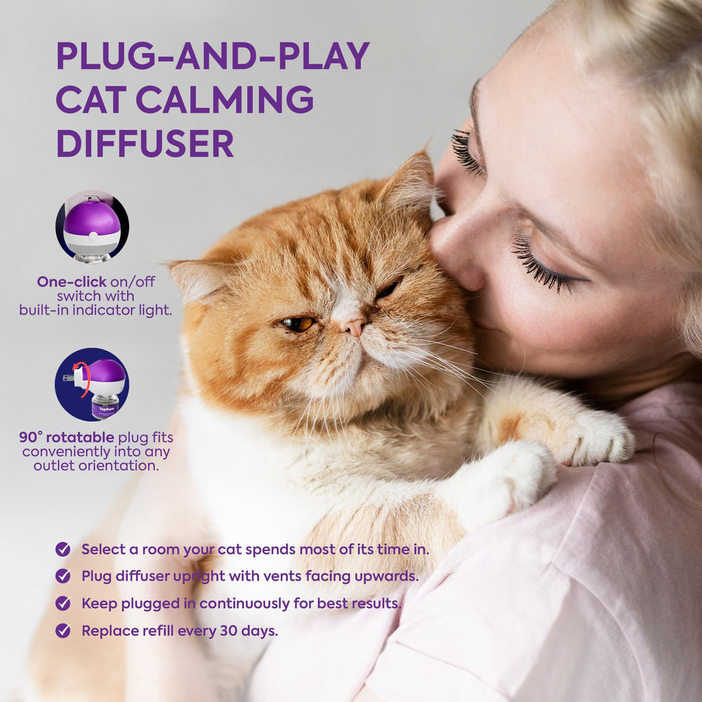 TopSum Cat Pheromones Diffuser suitable for kittens to seniors with gentle calming effects.