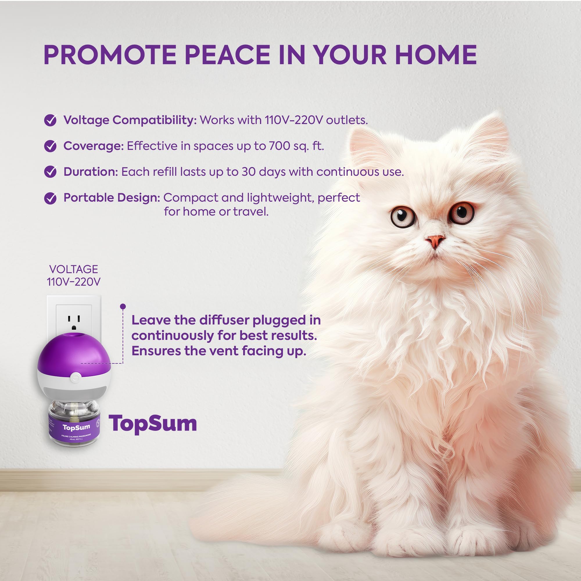 TopSum cat pheromones diffuser plugged in for continuous release in a room
