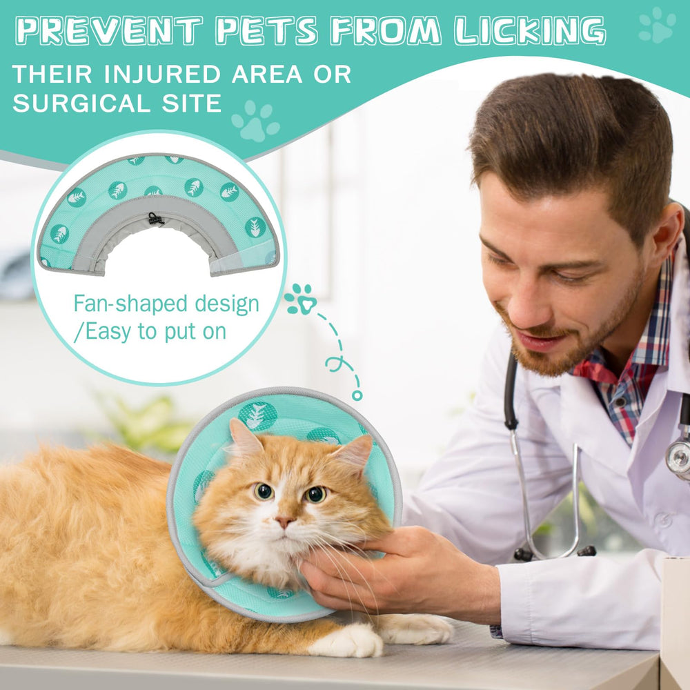 Toptakeit cat cone soft-epe-material shown on a recovering cat.