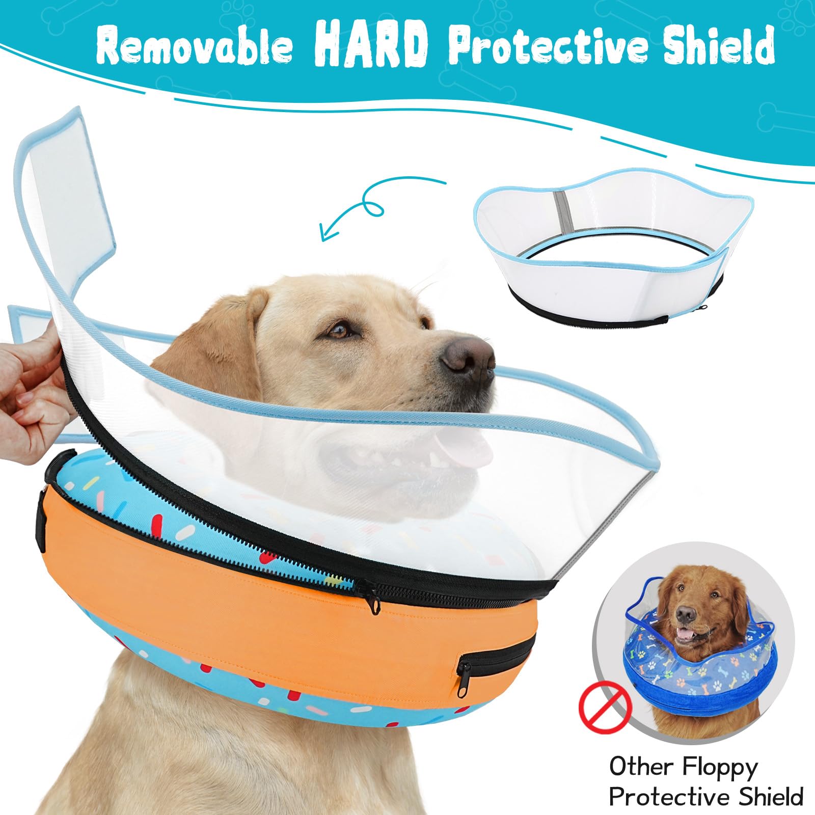 Toptakeit dog cone non-stick fabric aids easy cleaning and quick washing.