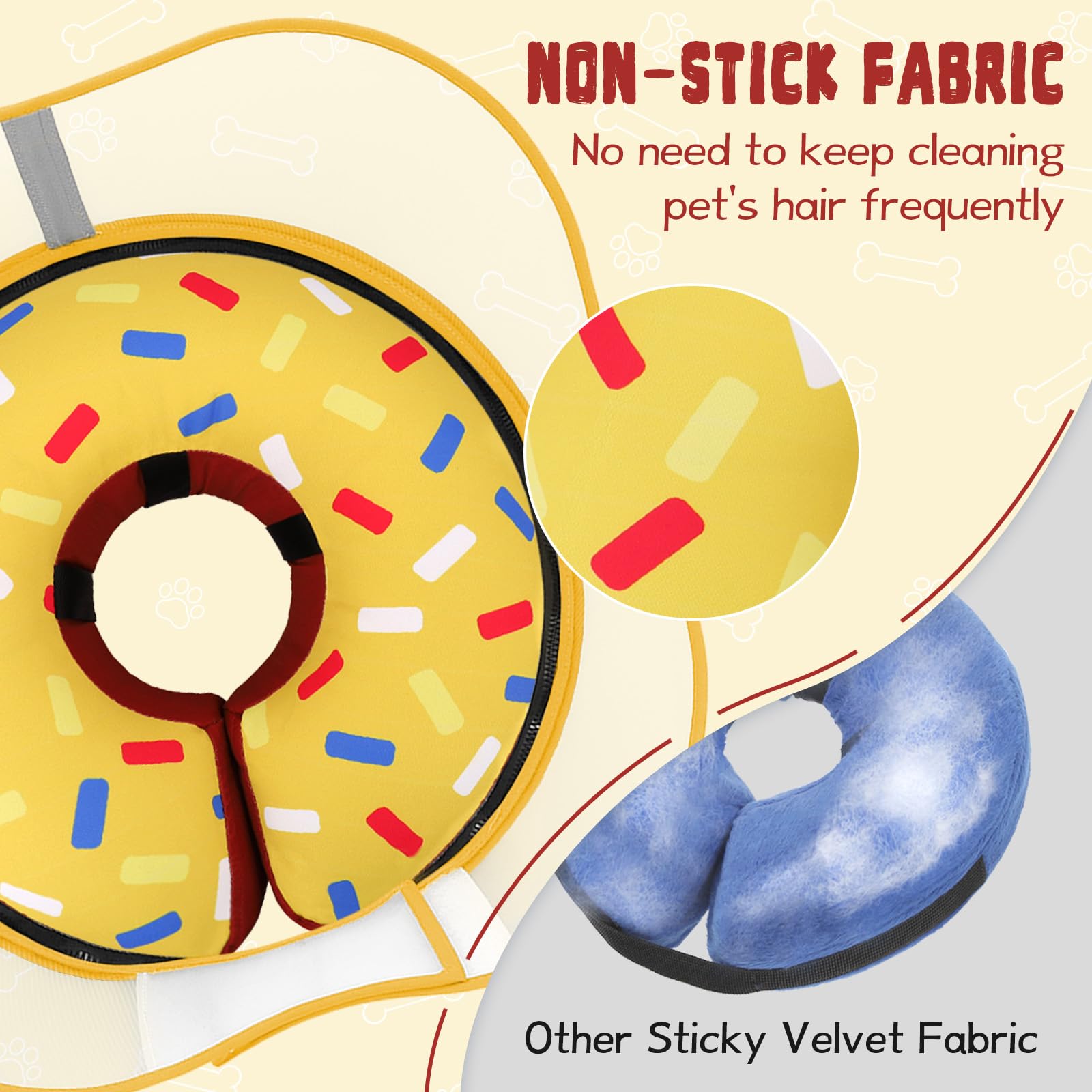 Toptakeit donut collar adjustable-hook-loop emphasizes customizable neck sizing for different breeds.