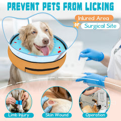 Toptakeit donut collar detachable shield demonstrates bite and lick protection during healing.