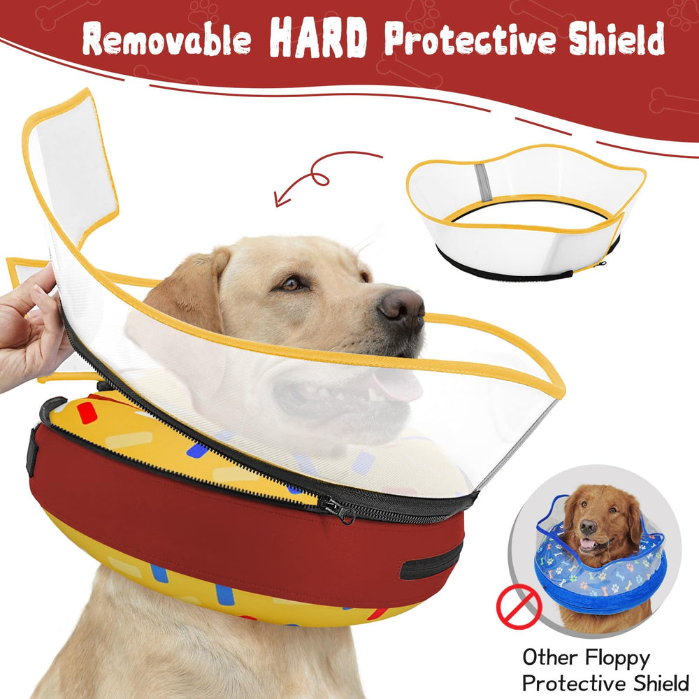 Toptakeit donut collar secure-attachment demonstrates stable fit with your pet's regular collar.
