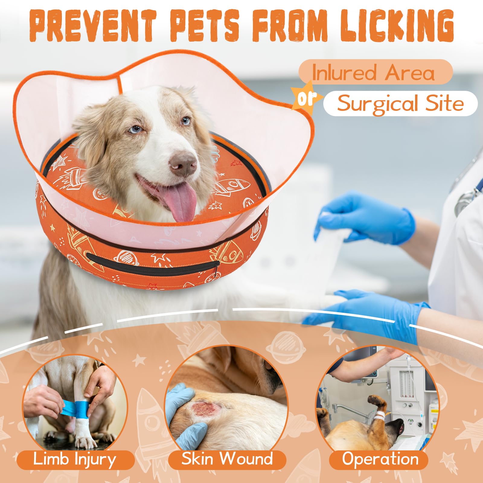 Toptakeit donut neck collar with detachable shield blocks licking during recovery