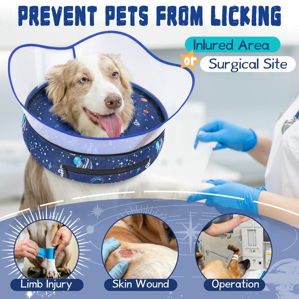 Toptakeit donut neck cone on dog demonstrating easy wear and secure fit during recovery