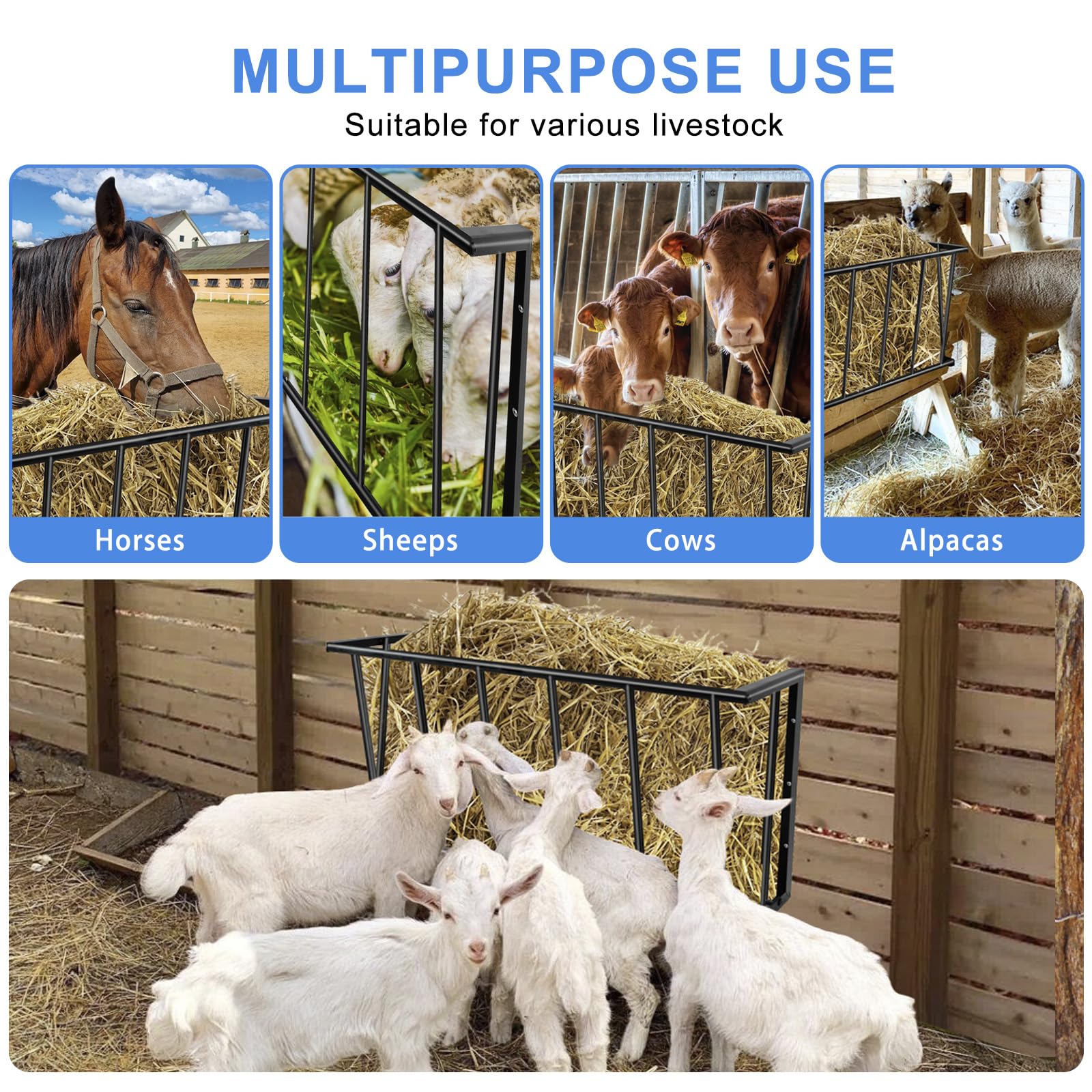 Topyznsup durable carbon steel construction ensures lasting use in barn or pasture.