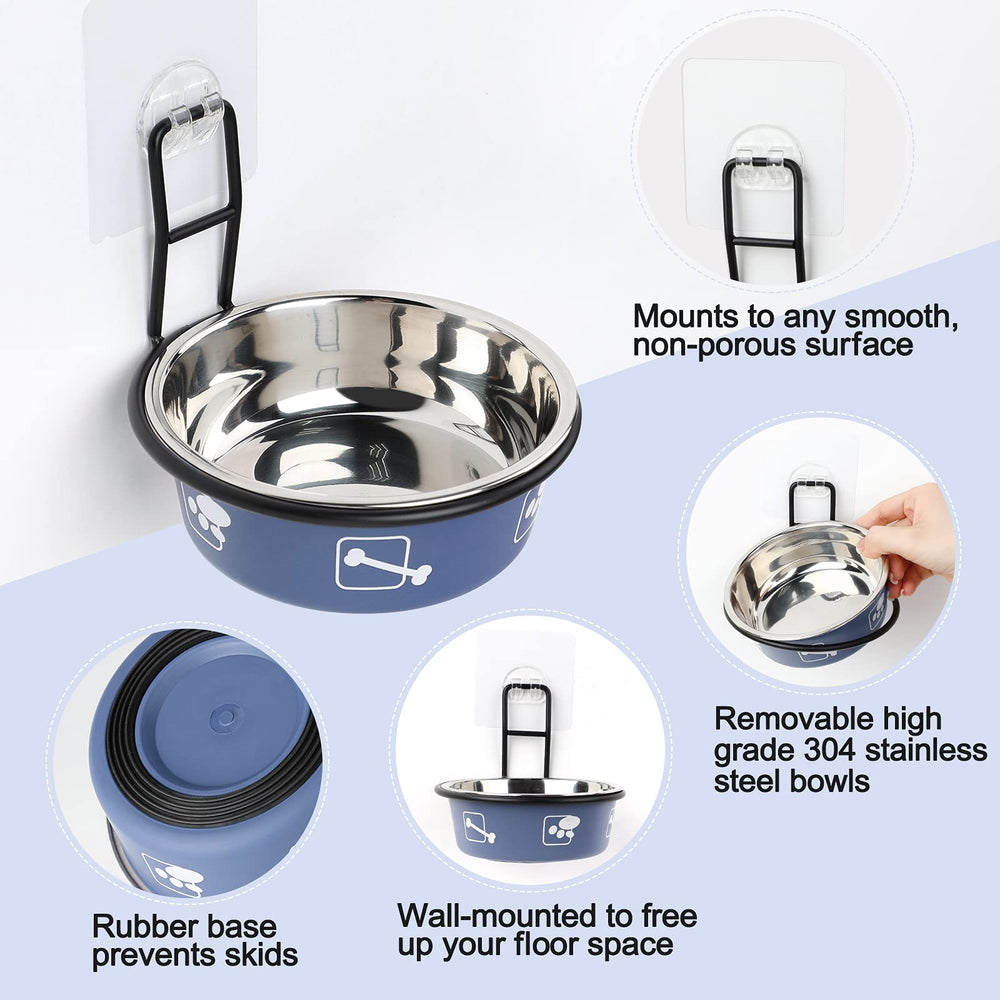 Torlam cat feeder wall-mounted blue bowls viewed from assembly angle