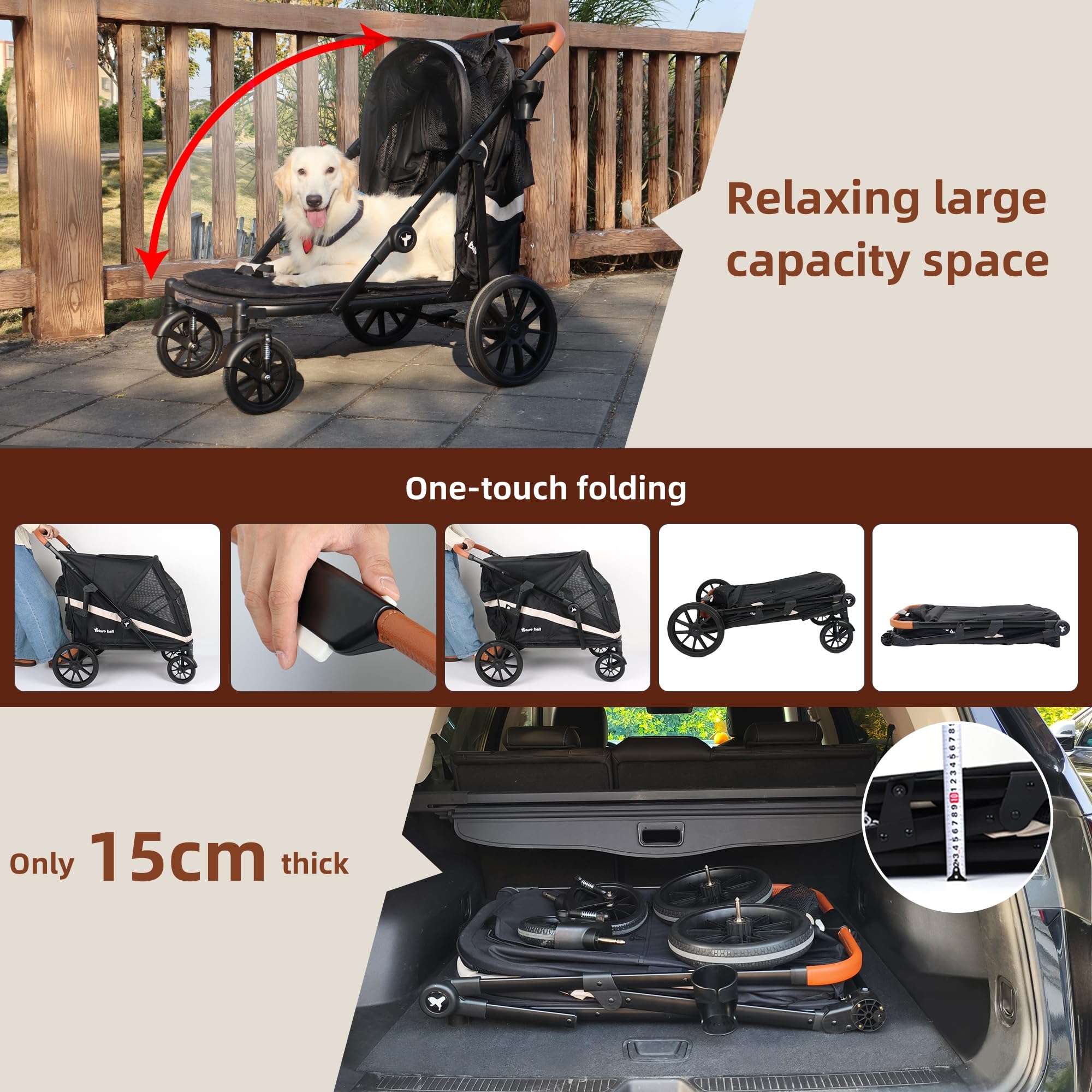 Totoro Ball dog stroller large rear wheels handle rough terrain with stability