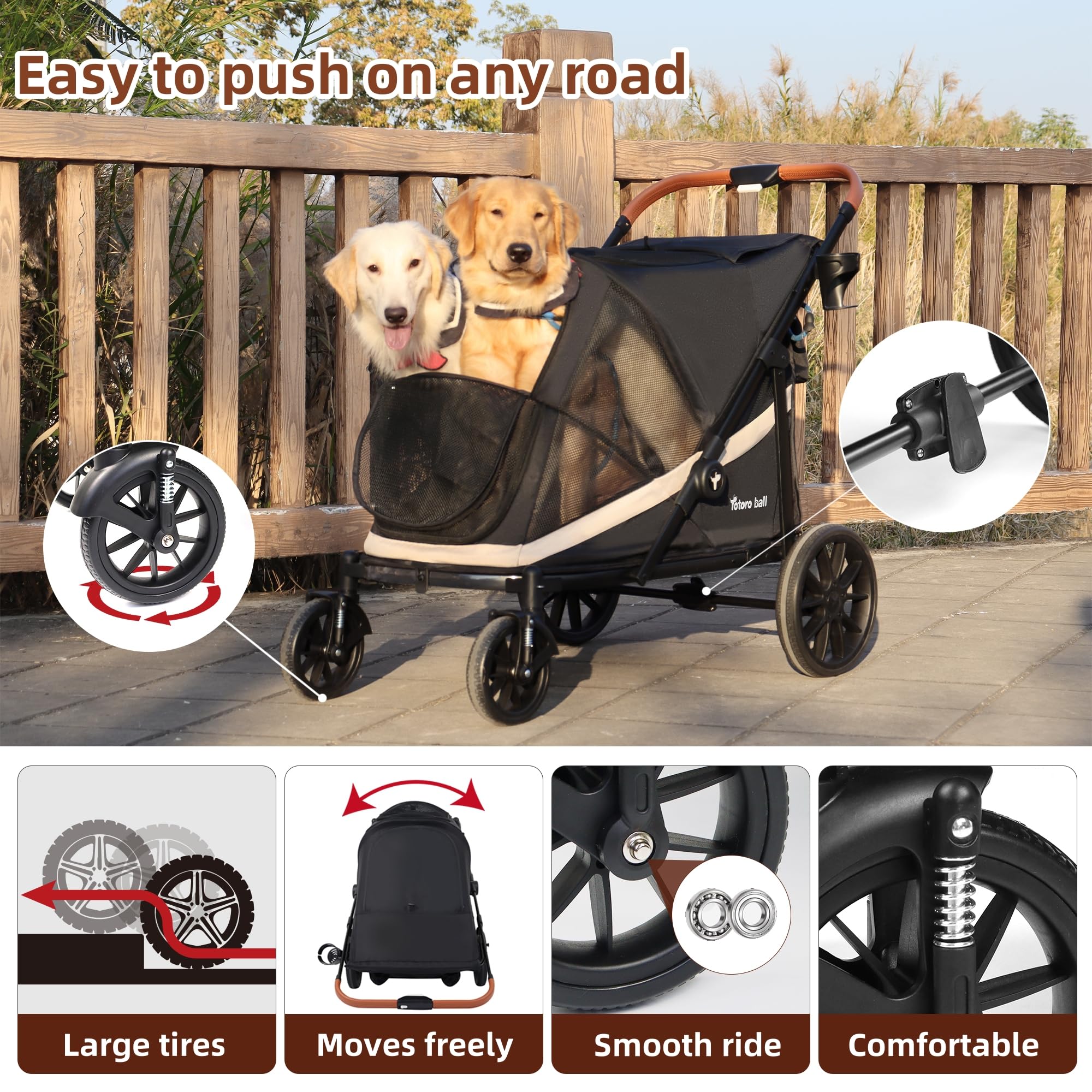 Totoro Ball dog stroller one-click folding for easy storage and travel