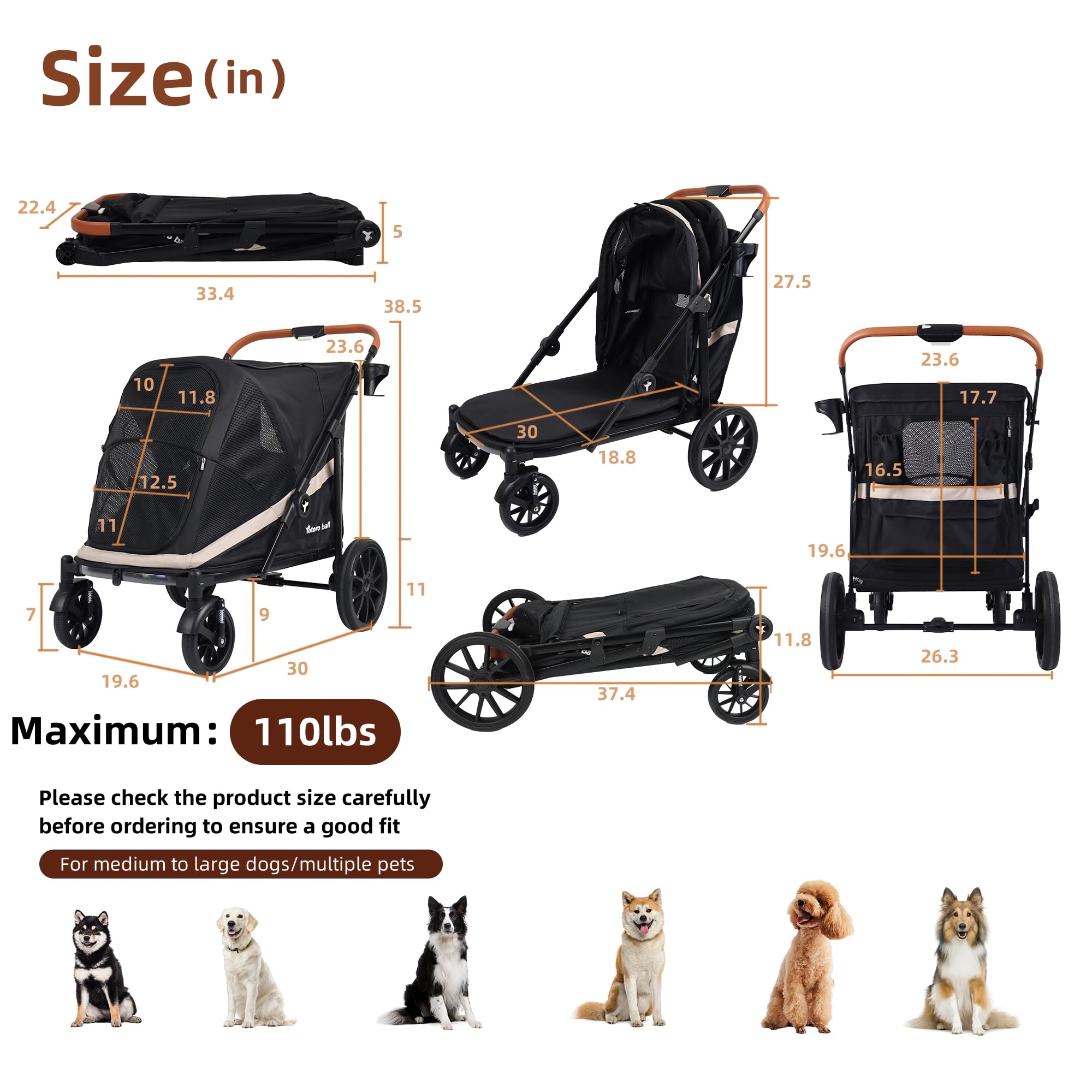 Totoro Ball dog stroller side view showing storage pocket for treats and essentials